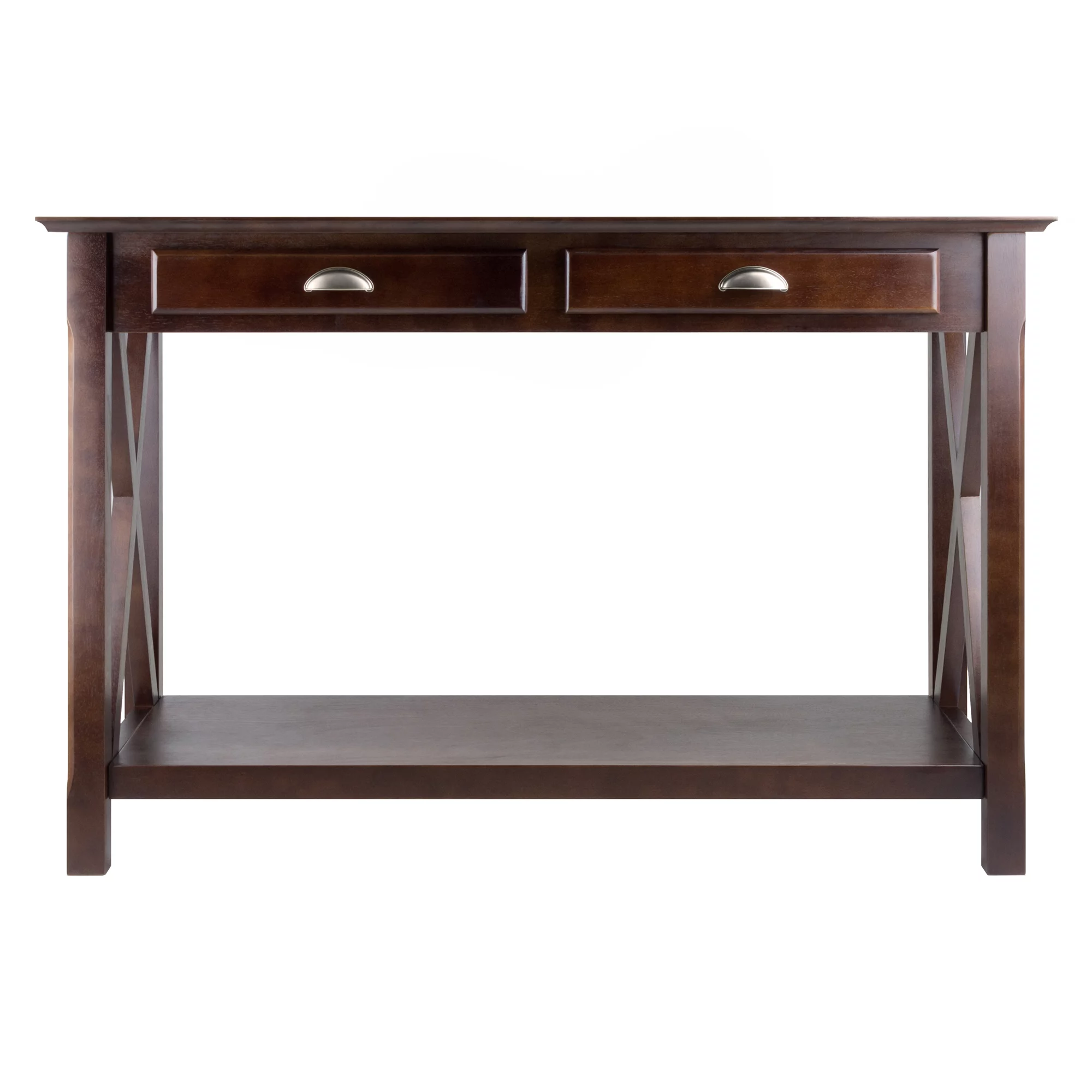 Winsome Wood Xola X Panel Console Table with Drawers, Cappuccino