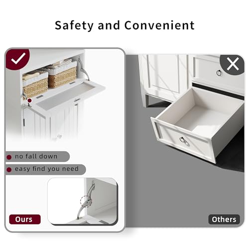 ChooChoo Bathroom Floor Storage Cabinet with Flip Glass Drawer, Freestanding with 2 Doors, Adjustable Shelf & 1 Open Storage for Living Room, Hallway, Navy Blue