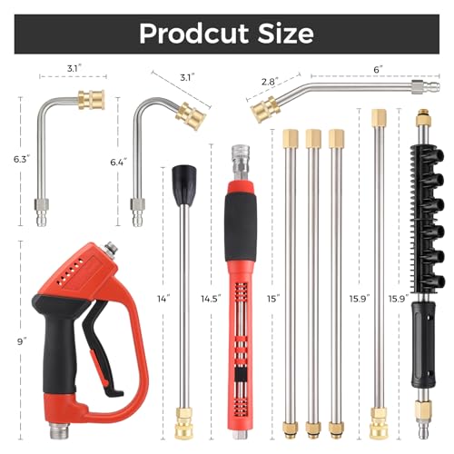 Pressure Washer Gun with 21Pcs Accessories, 5000PSI Pressure Washer Gun with 10Pcs Replacement Extension Wand & 6Pcs Nozzle Tips & M22 Fittings & 3/8