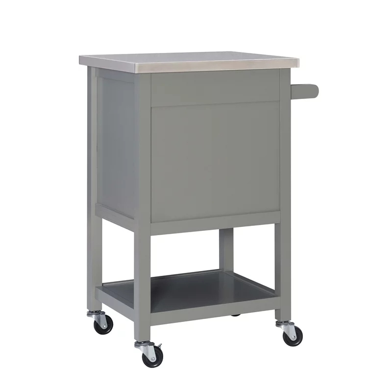 Riverbay Furniture Transitional Wood/Stainless Steel-Top Kitchen Cart in Gray