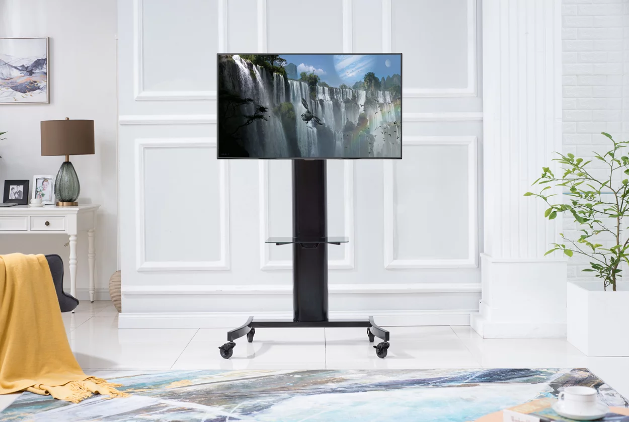 Curved wood flat panel TV stand/TV cart with mount for 40 - 75 Inch TV, Black