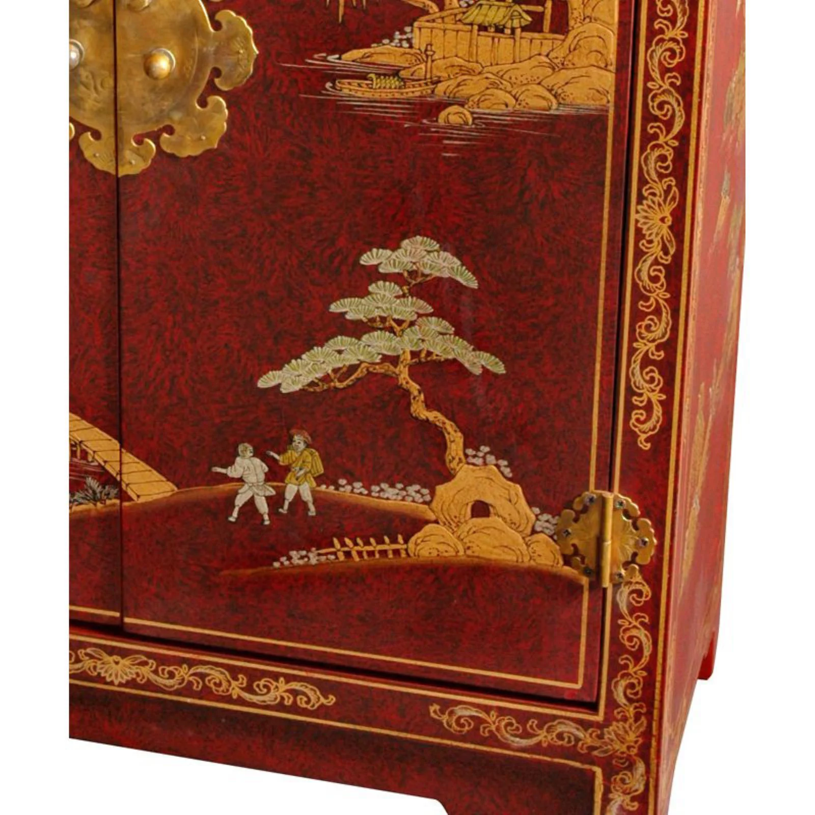 Oriental Furniture Red Lacquer Cabinet, Oriental design, hand made, Authentic Work, 30.00