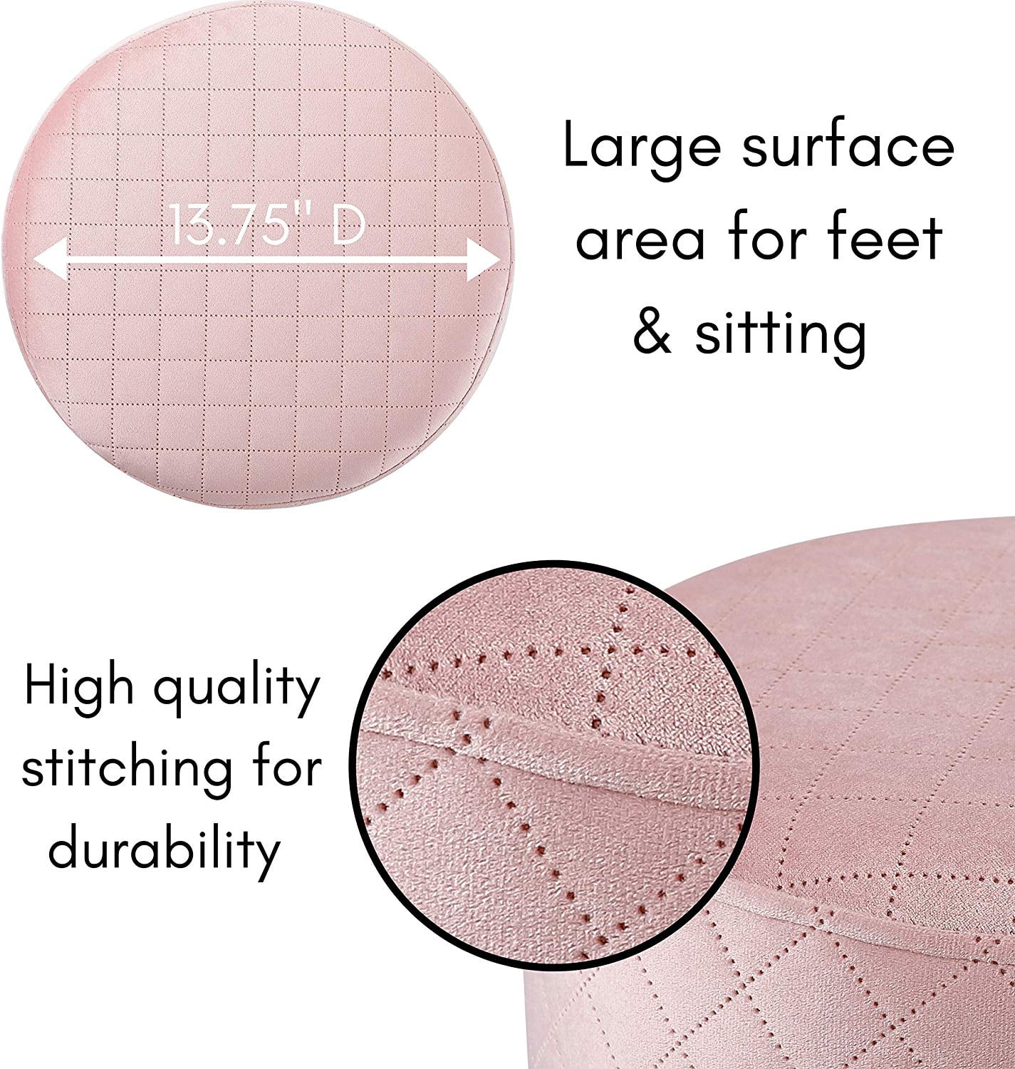 BirdRock Home Round Velvet Ottoman Foot Stool - Pink