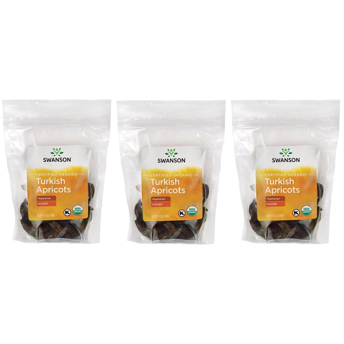 Swanson Certified Organic Turkish Apricots 11.5 oz Pkg 3 Pack