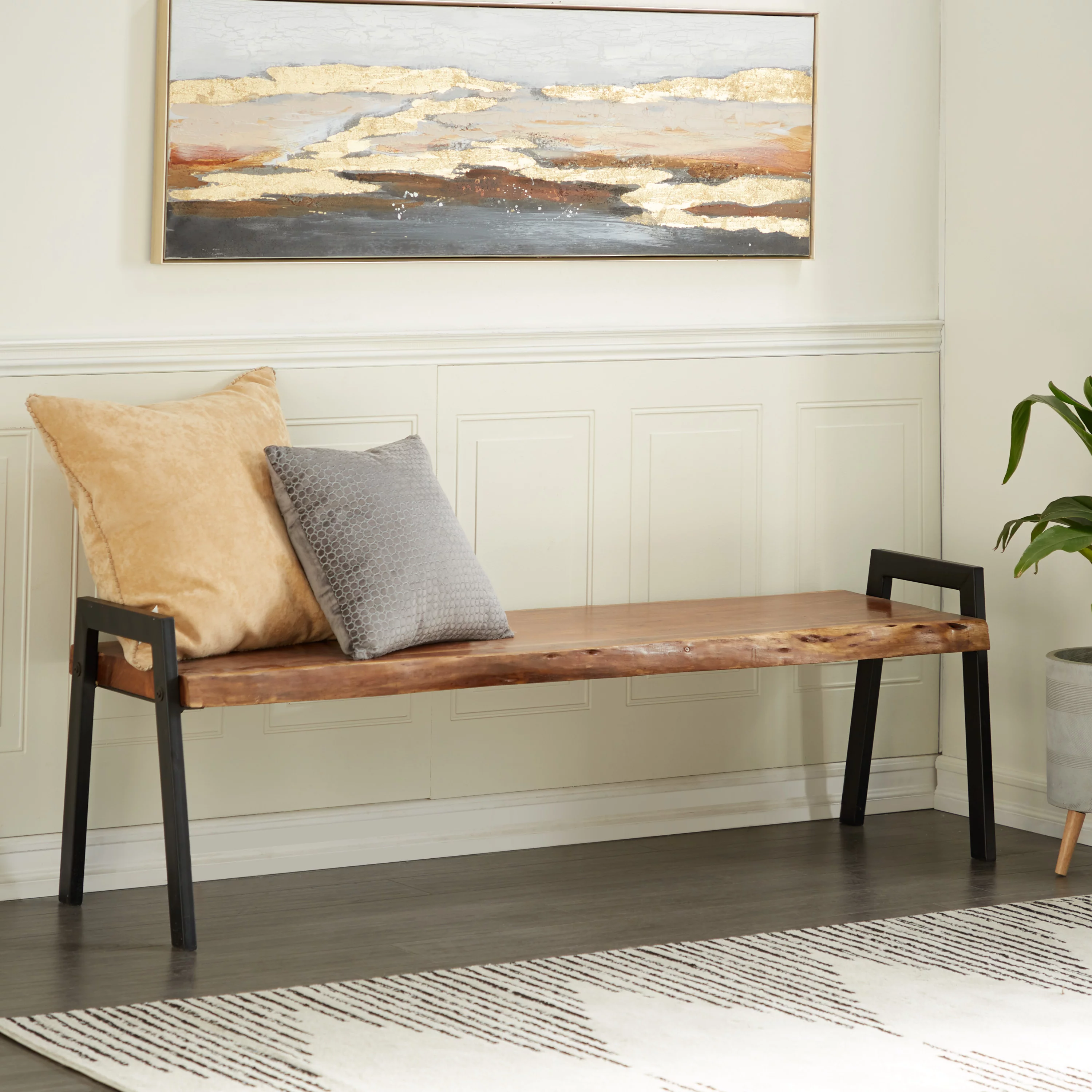 DecMode Wood Live Edge Top Bench, Brown
