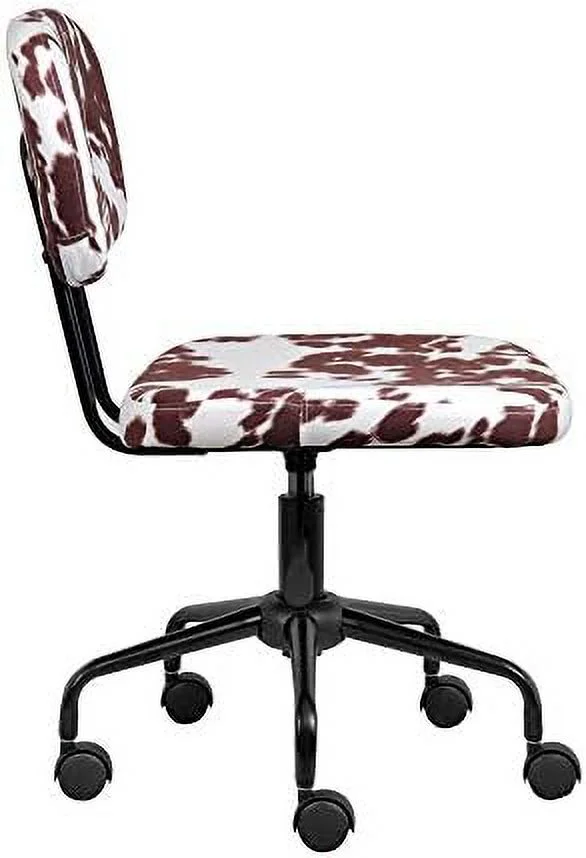 NLIBOOMLife Plush Fabric Cow Office Chair  Cute Animal Print Task Chair  Industrial Retro Looking  Adjustable Height and Swivel Back with Arms