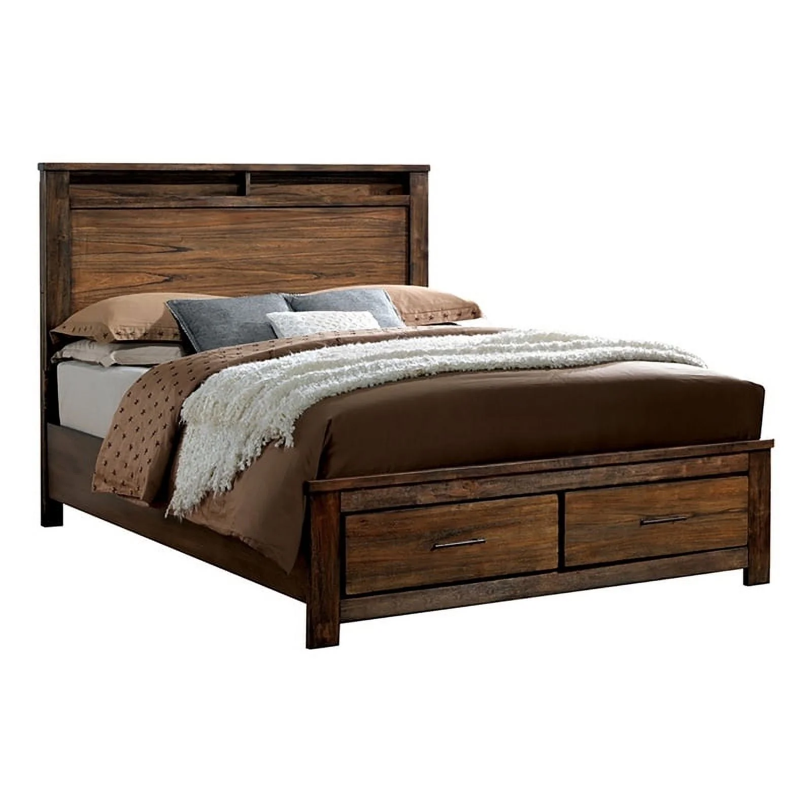 Bowery Hill Farmhouse Solid Wood Queen Platform Panel Storage Bed in Oak