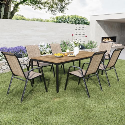 Patio Dining Chairs Set of 4 Outdoor Stackable Dining Chairs for All Weather 330lbs Capacity Heavy Duty Textilene Fabric Rustproof Metal Frame Patio Furniture for Backyard Garden Poolside (Brown)