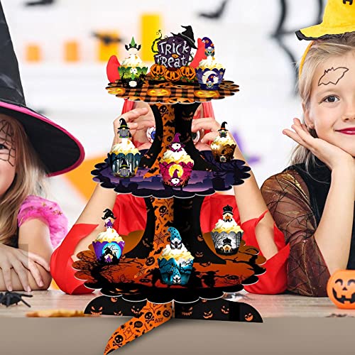 Halloween Party Favors Tiered Tray Decoration Set Halloween Home Decor Halloween Theme Pumpkin Cupcake Holder Decorations Indoor Home Table Room Party Dessert Stand for Party Supplies（2PC C）