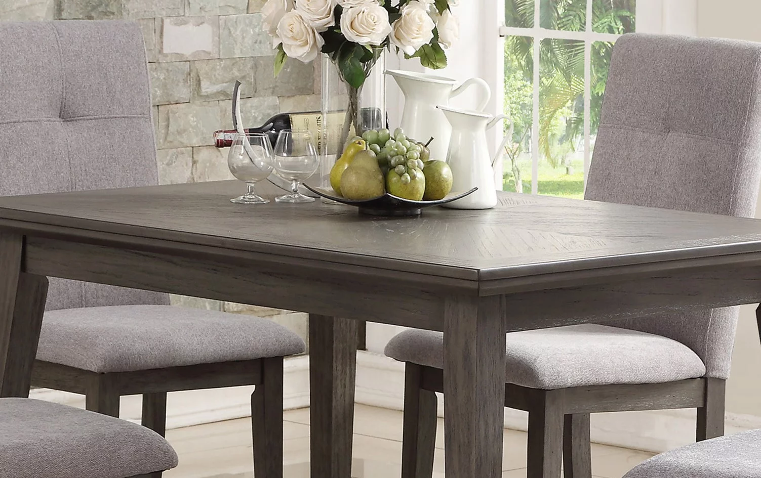 ikayaa Transitional Simple 1pc Dining Table Gray Finish Mindy Veneer Wood Dining Room Furniture
