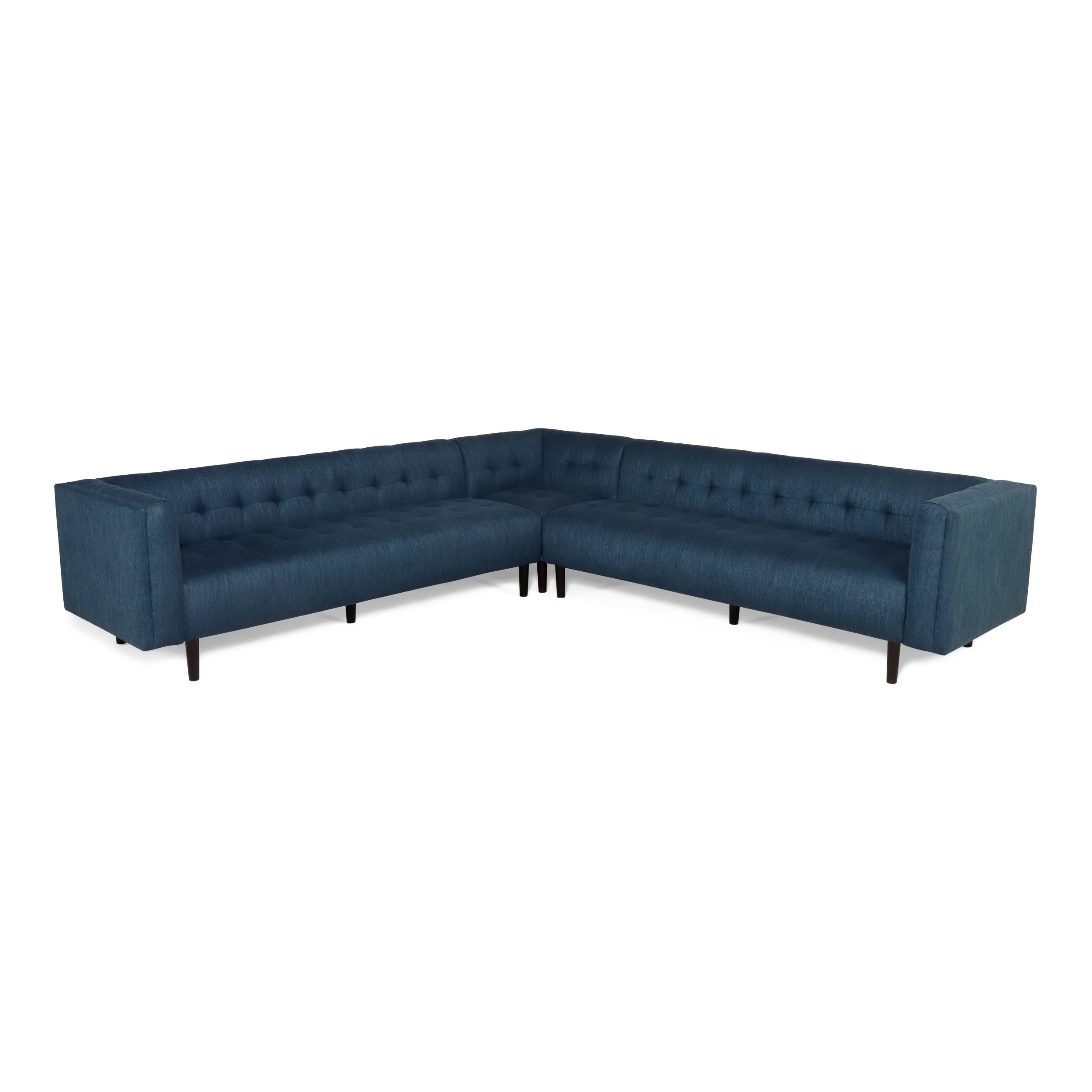 GDF Studio Konnor Contemporary Fabric 7 Seater Sectional Sofa, Navy Blue and Dark Brown