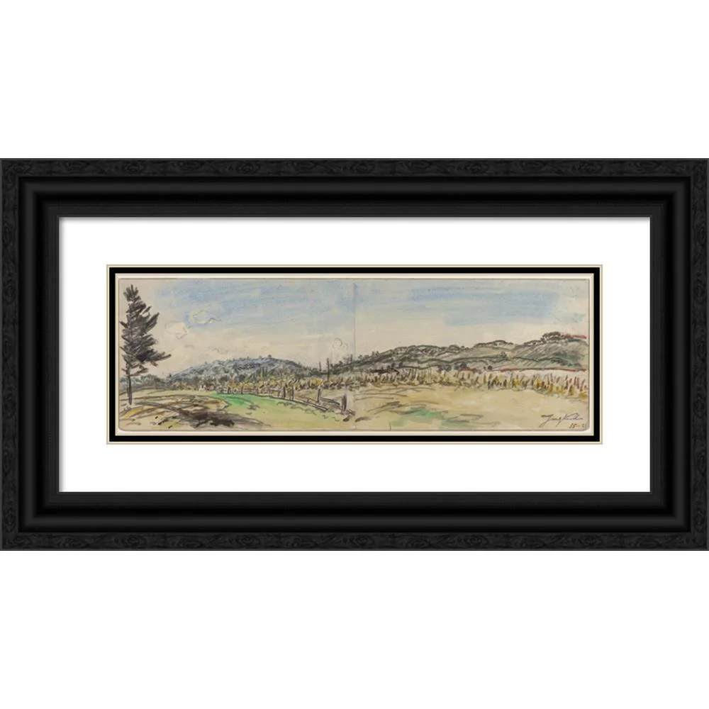 Johan Barthold Jongkind 14x8 Black Ornate Wood Framed Double Matted Museum Art Print Titled: Countryside Near Brezins, Between Grenoble and Vienne (1880s)