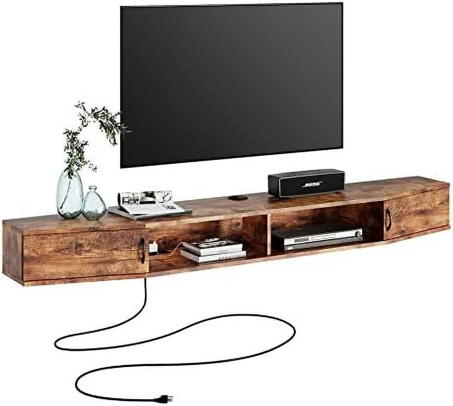 HJZUINIUNIU Audio Video Shelving Wall Mounted Floating TV Stand Wood TV Media Console Floating Entertainment Center Desk with  TV  Console for Living Room  Brown