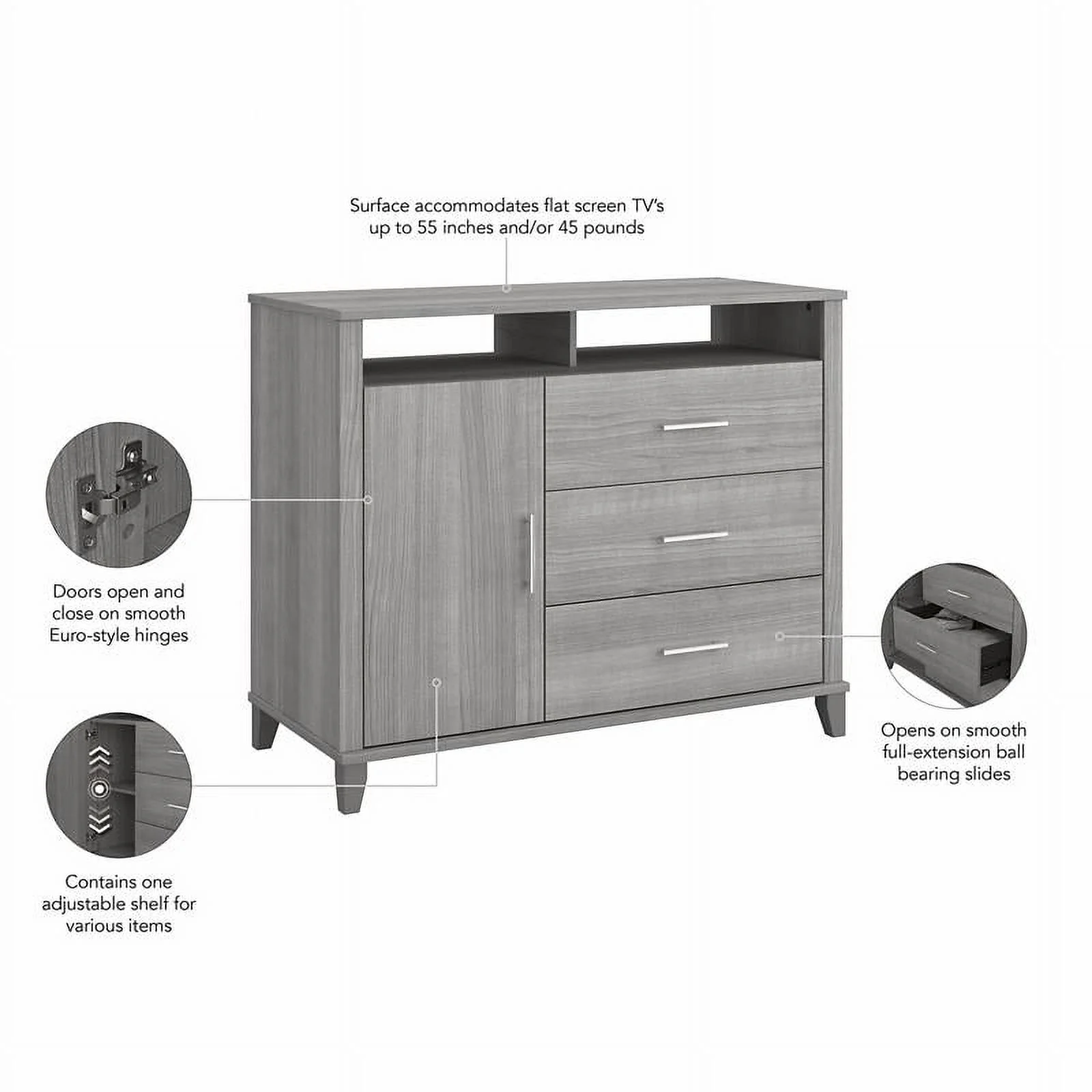 Pemberly Row Tall Sideboard Buffet Cabinet in Platinum Gray - Engineered Wood