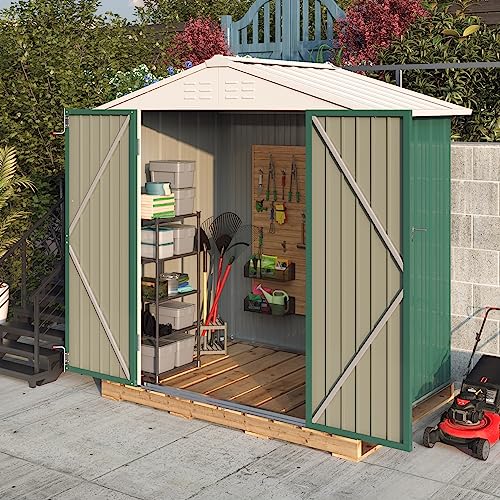 Greesum 5×3 FT Outdoor Storage Shed, Metal Storaged Sheds Without Floor, Tool Sheds with Lockable Doors and Sloping Roof for Garden, Patio, Backyard, Brown