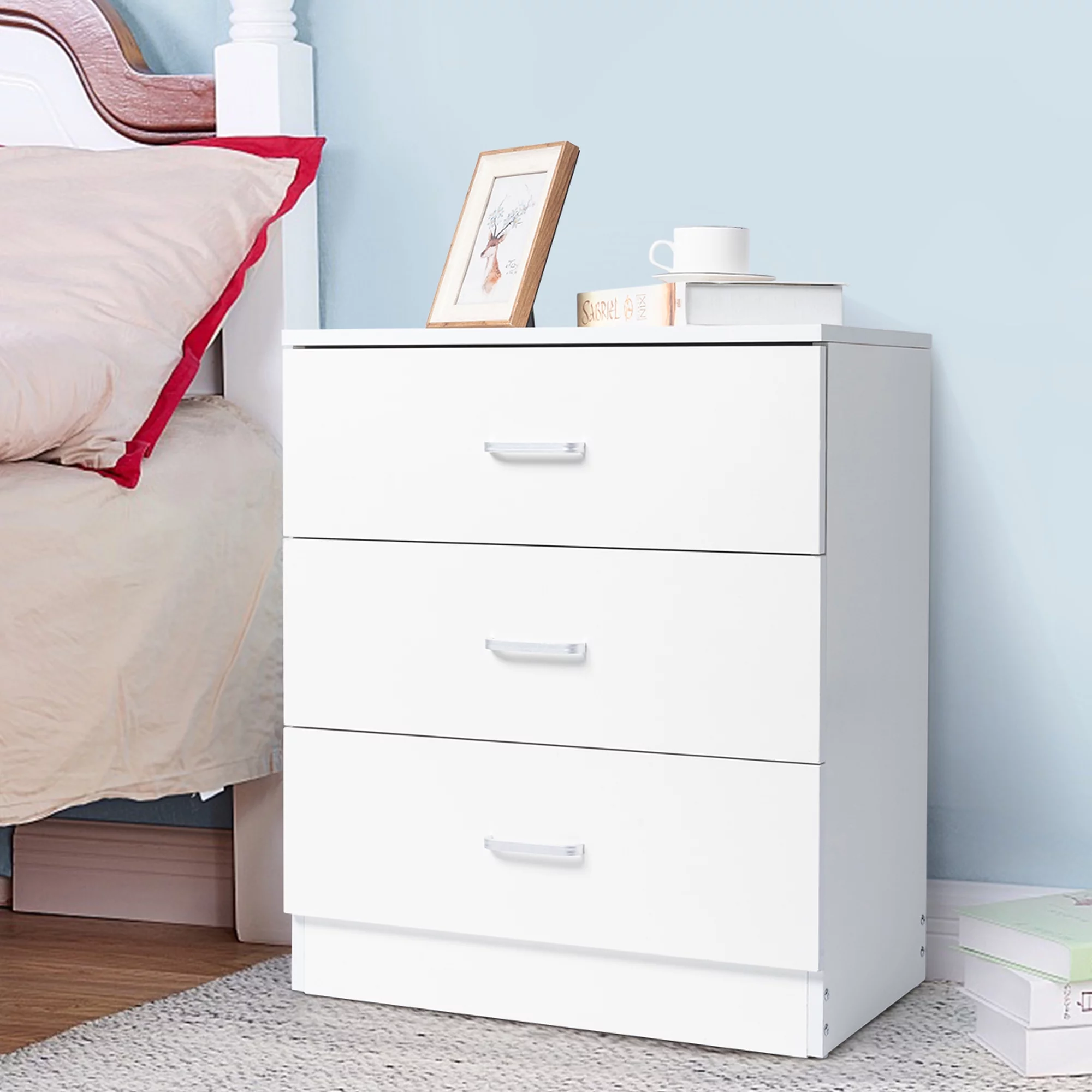 SYNGAR Modern Dresser Cabinet, Wooden 3-Drawer Dresser with Handles, Simple Home Storage Furniture of Drawers for Closet, White Kids Storage Chest, Bedside Table of Bedroom for Clothes Cosmetic, D8792