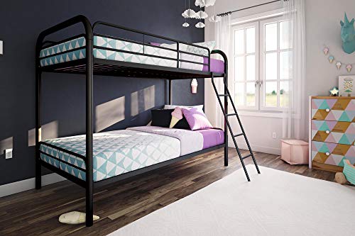 DHP Twin-Over-Futon Convertible Couch and Bed with Metal Frame, Ladder and Guardrails - Black