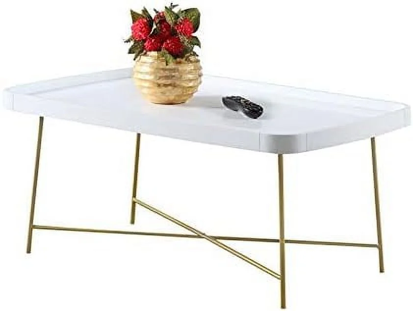 Coffee Table In White Wood Finish With X Legs