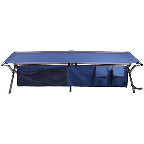PORTAL Folding Portable Camping Cot, Guest Bed with Carry Bag and Side Storage Organizer, Camping Cots for Adults Sleeping, Away Tent Sleeping Cot Bed, Supports 300 LBS, Blue