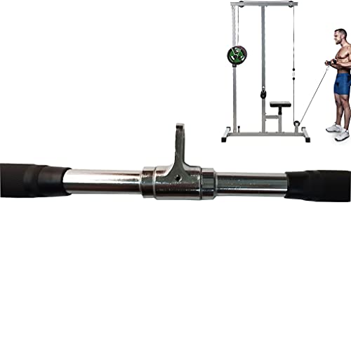 Lat Cable Machine Attachment Curl Pulldown Barbell Revolving Bar, Multi-Exerciser Cable Attachment, Solid Steel Tricep Press Down Bar with Rubber Handgrips & Revolving Hanger