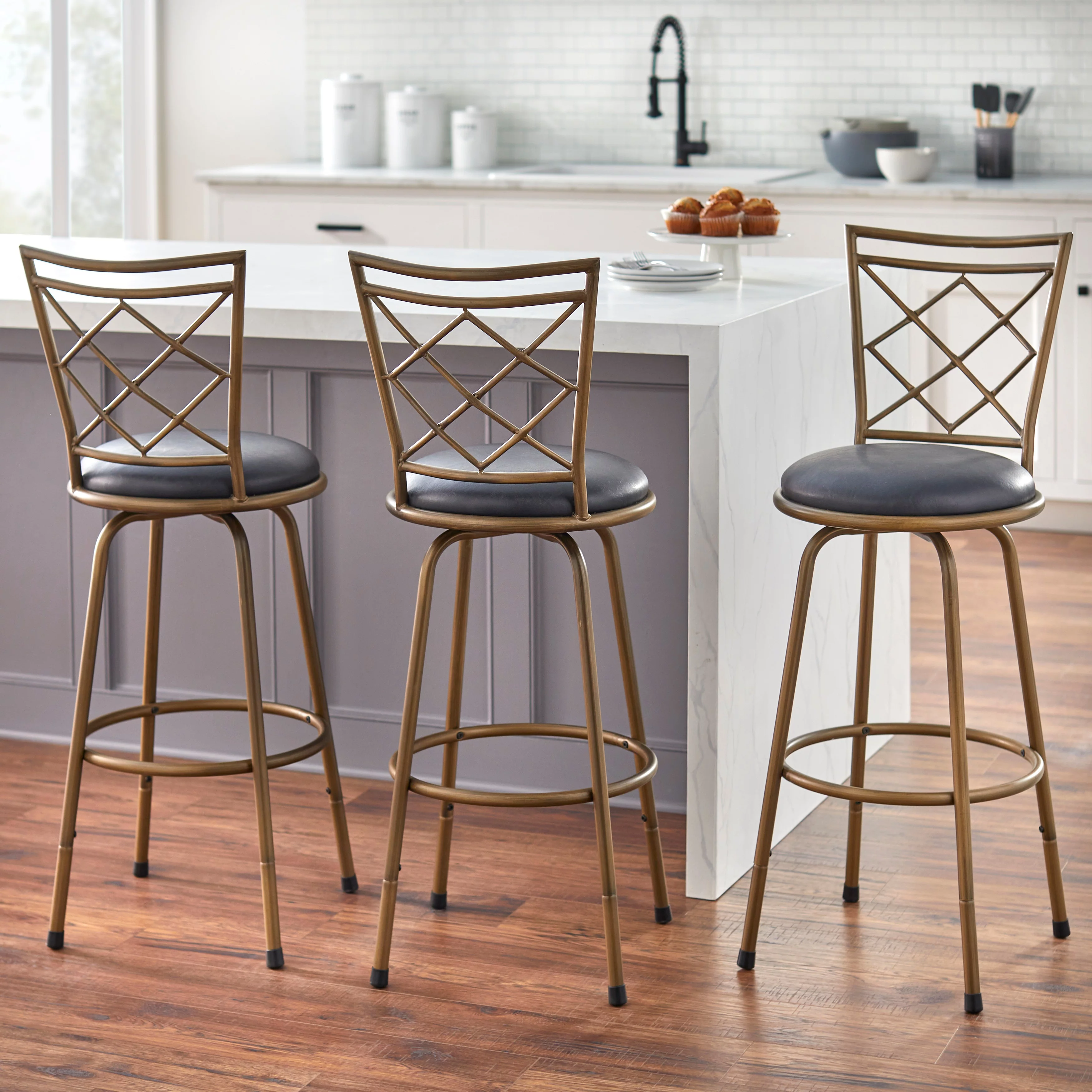 Simple Living  Alyssa Adjustable Height Swivel Stools (Set of 3) Brown N/A Microfiber