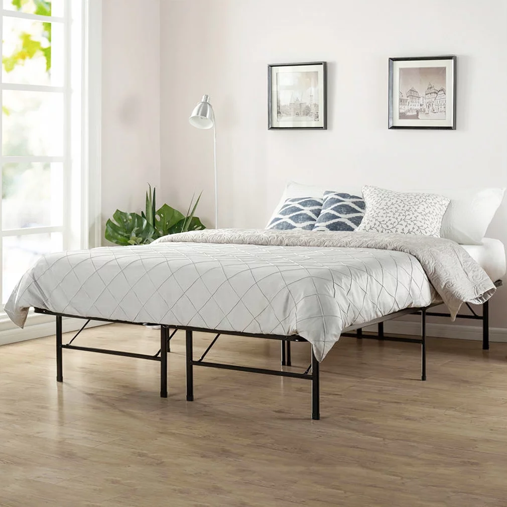 FDW Bed Frame Full Metal Folding Base Mattress Foundation 14 inch No Box Spring Needed,Black