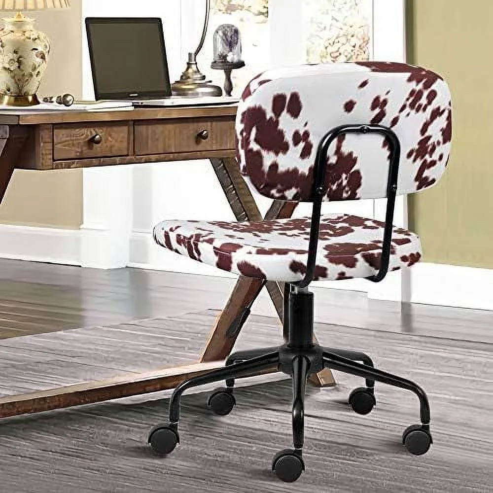 NLIBOOMLife Plush Fabric Cow Office Chair  Cute Animal Print Task Chair  Industrial Retro Looking  Adjustable Height and Swivel Back with Arms