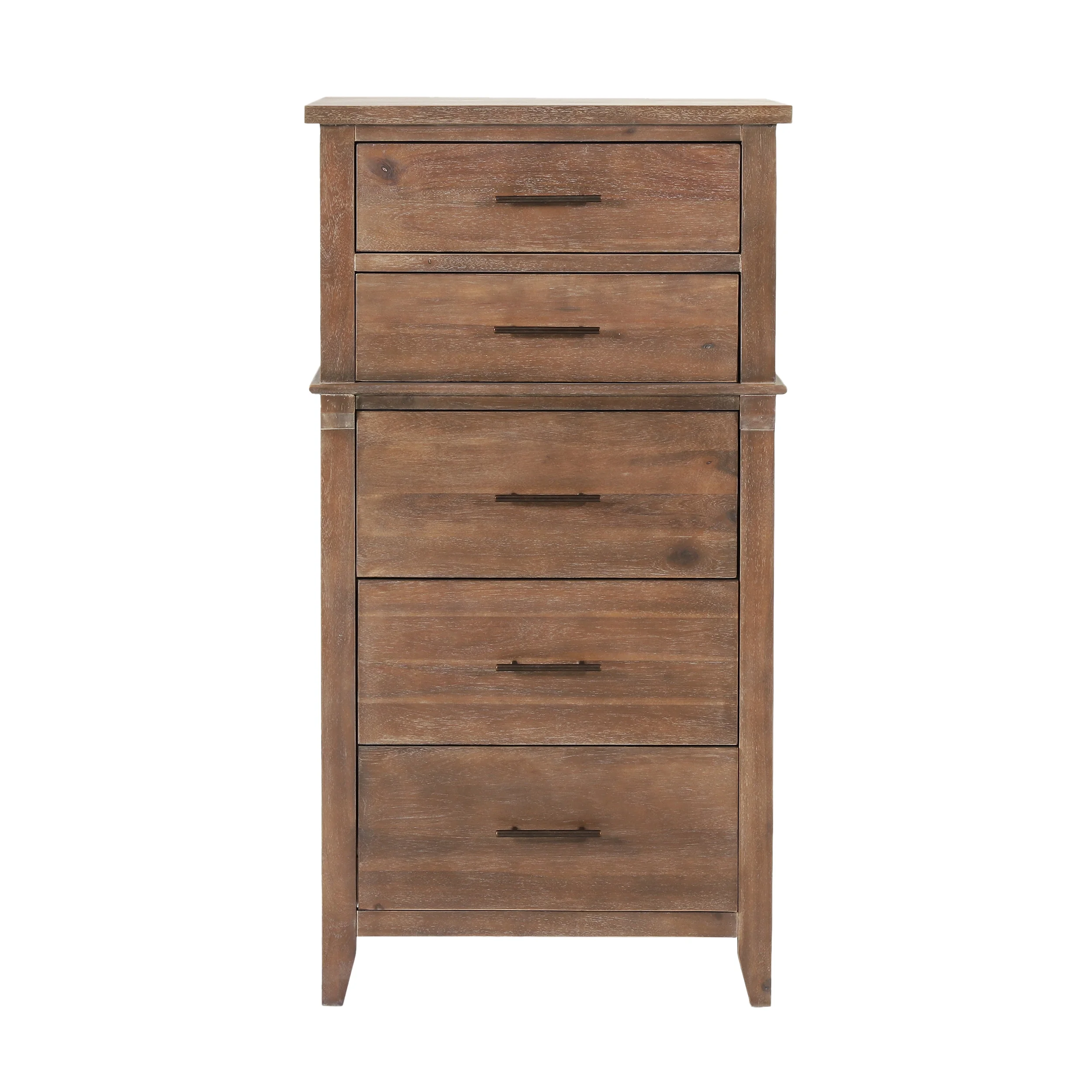 GDF Studio OkiOki Coastal Acacia Wood 5 Drawer Dresser, Light Brown Glaze