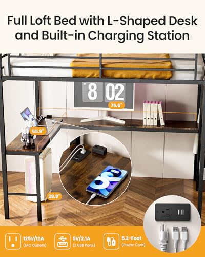 Full Over Full Bunk Bed with Trundle, Heavy Duty Metal Bed Frame with Full-Length Guardrails & Ladder, 3-in-1 Convertible Full Bunk Bed, Noise-Free, No Box Spring Needed, Black