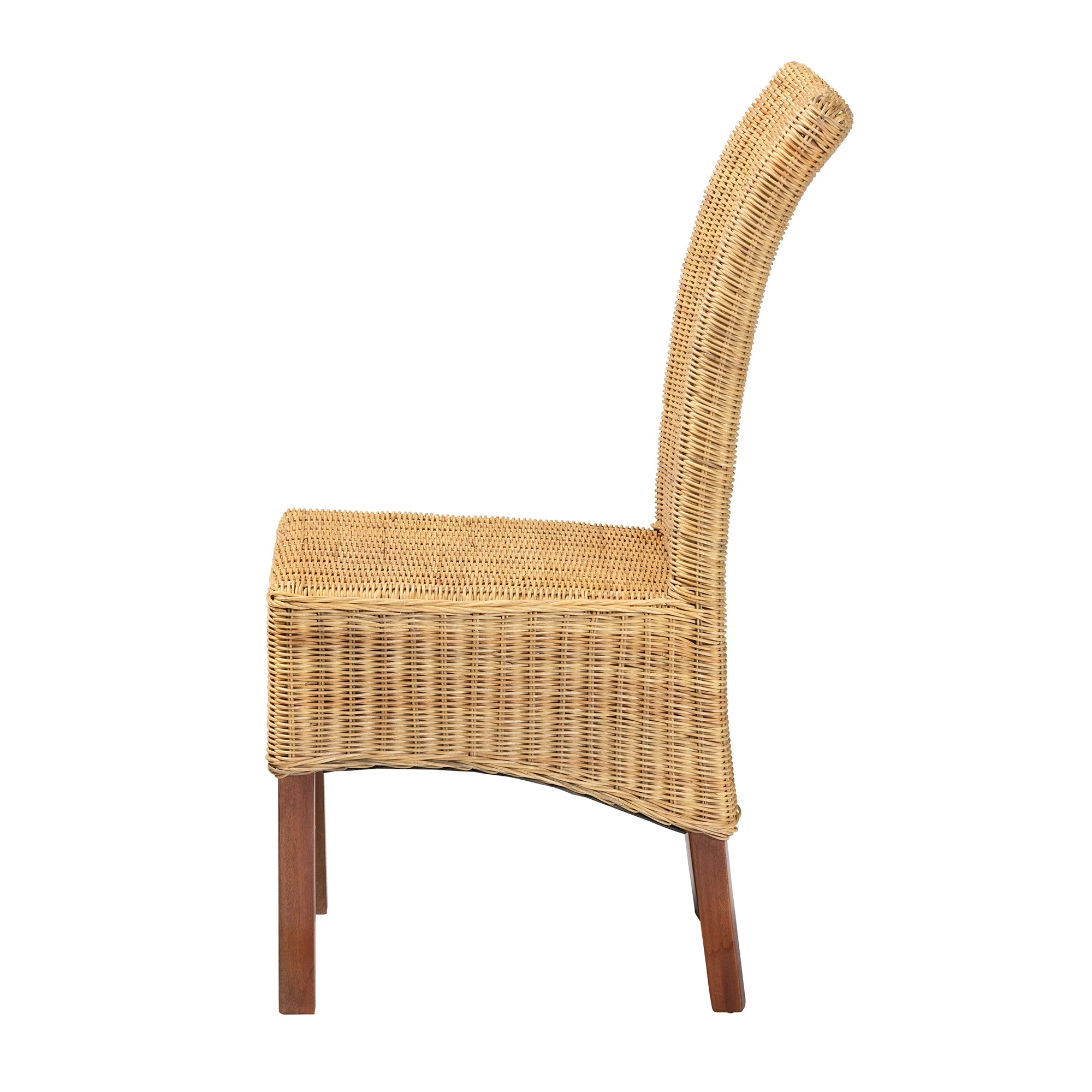 bali & pari Shamara Modern Bohemian Natural Rattan and Mahogany Wood Dining Chair