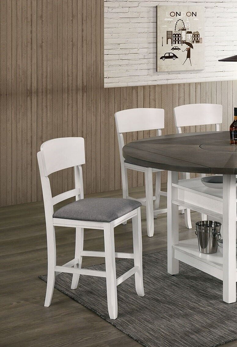 White Solidwood Unique Frame Padded Seat Set of 6 Counter height Chairs Light Gray Fabric Cushion Seat Dining Room Furniture