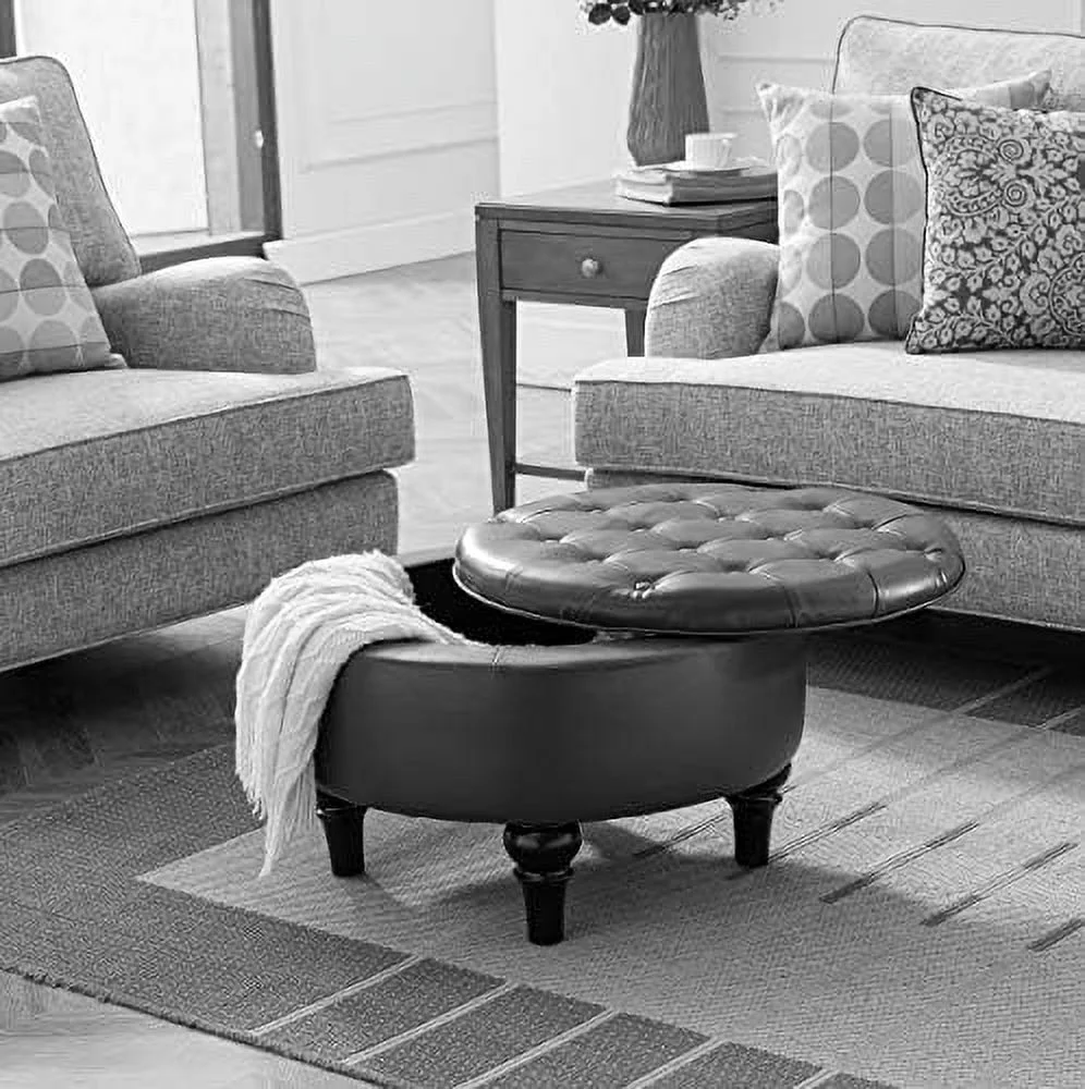 \u2013 Red Faux Leather Round  Ottoman with Tray Top