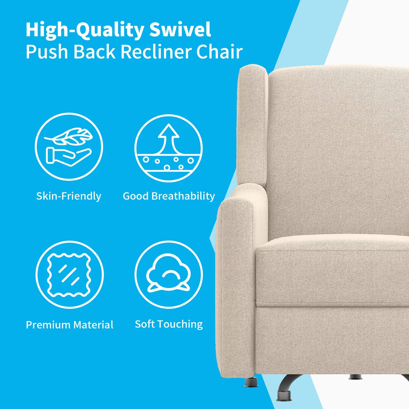 Mjkone 360° Swivel Rocking Chair,Upholstered Glider Chair , Modern Nursery Rocking Chairs, Easy to Clean Rocking Chair Nursery, Linen Rocker Recliner Chair(Beige)