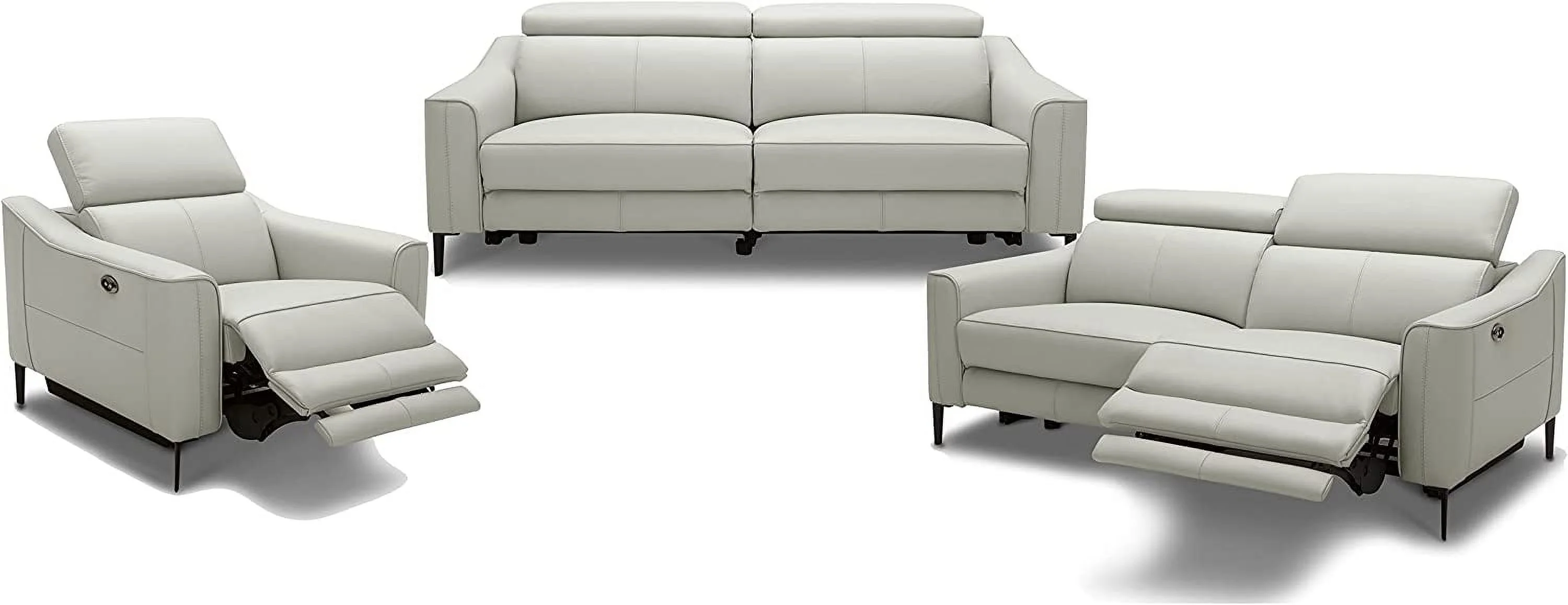 Divani Casa Eden Modern Metal and Leather Upholstered Sofa in Gray