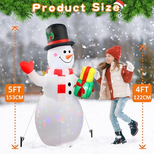 360° Rotating LED Lights 5ft Inflatable Snowman: Upgrade Christmas Blow Up Yard Decoration for Indoor Outdoor Garden Xmas Holiday Decor