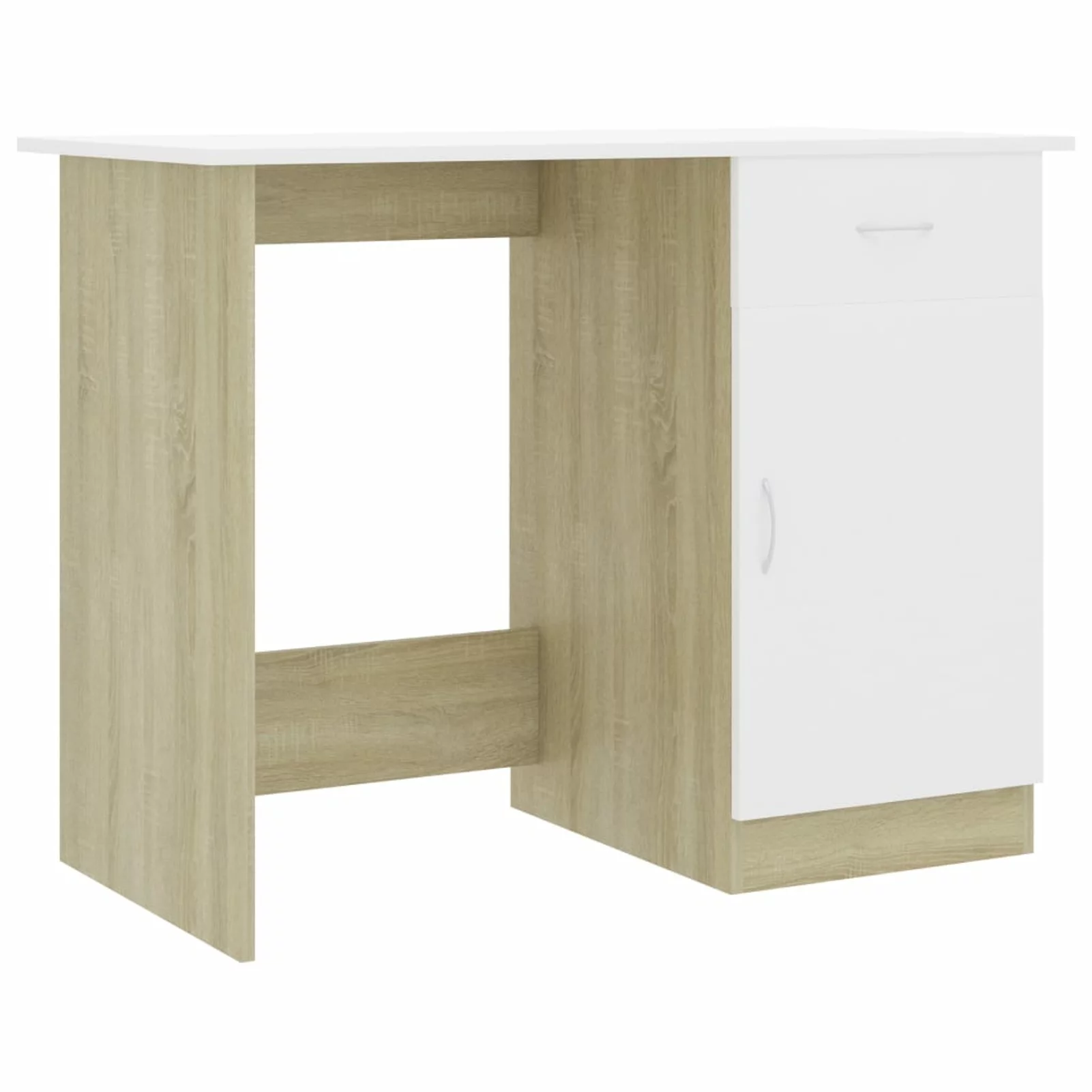 moobody Computer Desk with Storage Drawer and Door Cabinet Chipboard Writing Desk Multifuctional Workstation White and Sonoma Oak Home Office Furniture 39.4 x 19.7 x 29.9 Inches (L x W x H)