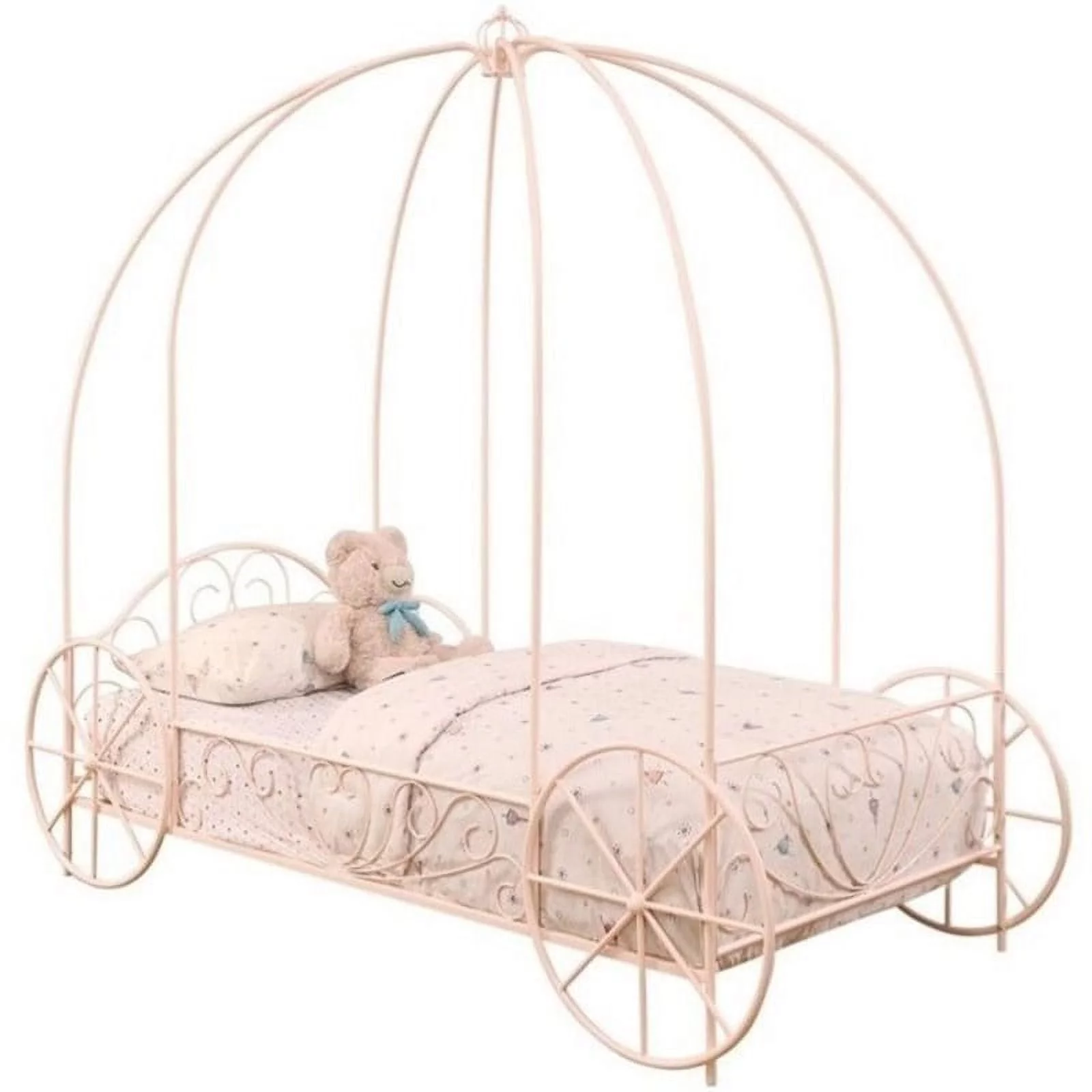 Rosebery Kids Twin Metal Canopy Kids Bed in Powder Pink