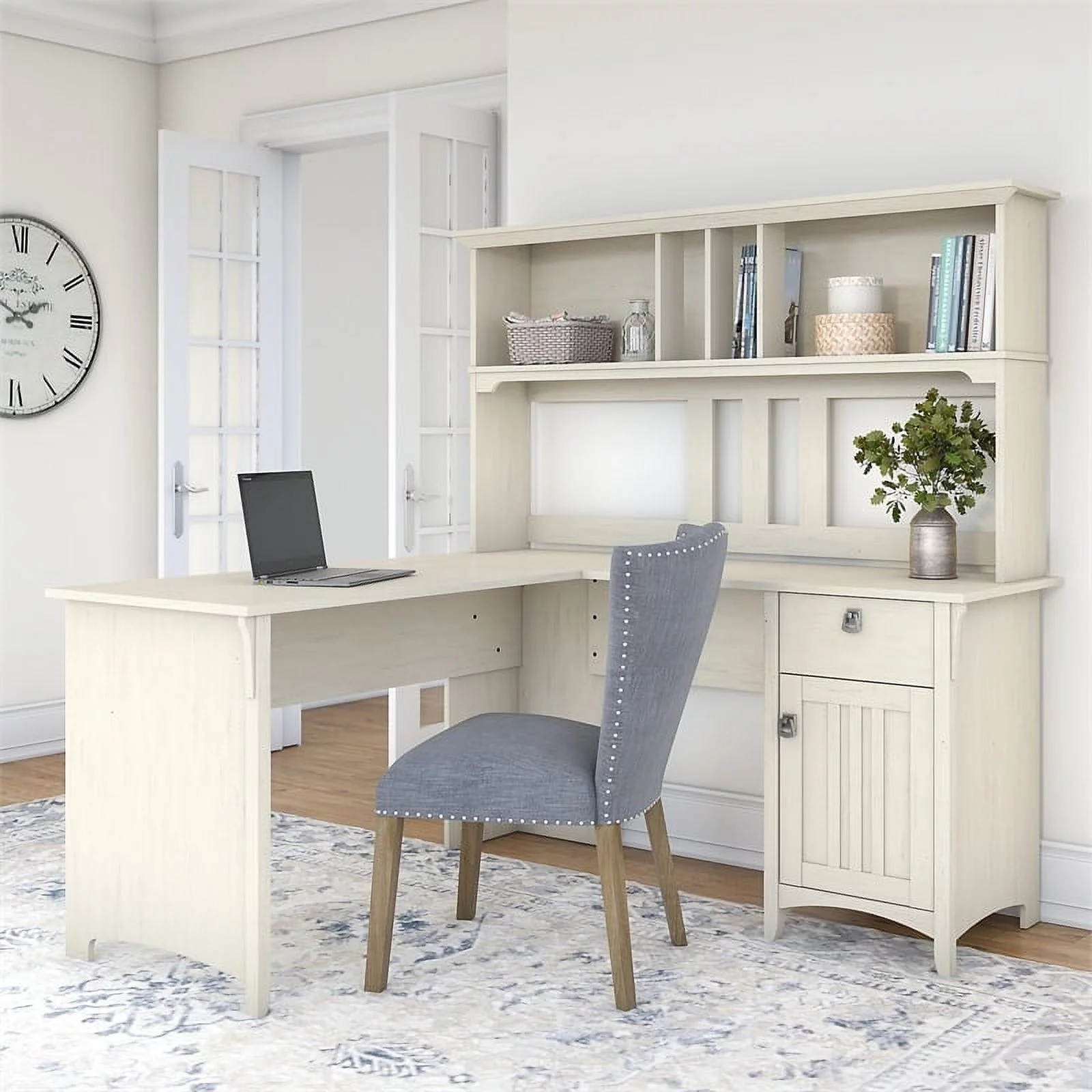 Scranton & Co Wood L Shaped Desk with Hutch in Antique White