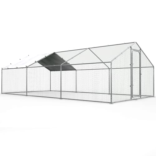 Chicken Coop Large Metal Chicken Run for Yard Walk-in Heavy Duty Chicken Pen with Waterproof and Anti-UV Cover Poultry Cage for Outdoor