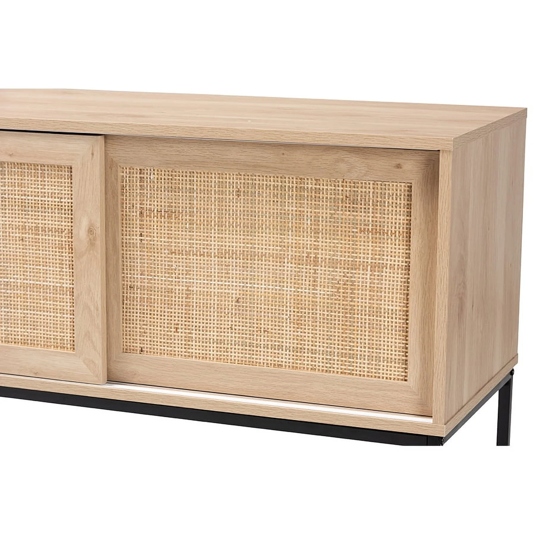Baxton Studio Amelia Mid-Century Modern Transitional Natural Brown Finished Wood and Natural Rattan Sideboard Buffet