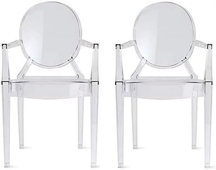 KHBIULIFE Set of Two (2) Clear - Louis Style Ghost Armchair Dining Room Chair - Lounge Arm Arms Armed Chairs Armchairs Accent Seat Higher Fine Modern Mid Century Designer