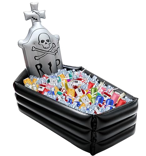 44 Inch Halloween Inflatable Tombstone Coffin Drink Cooler Party Supplies, Halloween Party Beverage Holder for Indoor Outdoor Home Party Decorations Inflatable Serving Bar Drink Container