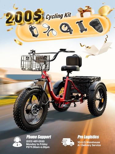 Electric Trike for Adults 960W Peak, 36V 15AH Battery Ebike 50 Miles Range with Large Rear Basket, Electric Trike 20