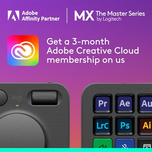 Logitech MX Creative Console, 9 Customizable LCD Keys, Stream Deck Accessories, Control Dial for Graphic Design, Adobe, Zoom, Spotify - Graphite, 3-Month Adobe Creative Cloud Membership