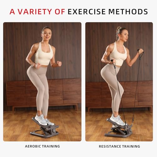 DHT Steppers for Exercise at Home, Mini Stair Stepper with Resistance Band, Workout Equipment with LCD Monitor, Fitness Stepper for Cardio Full Body Workout, for Home Gym(No Resistance Adjustment)