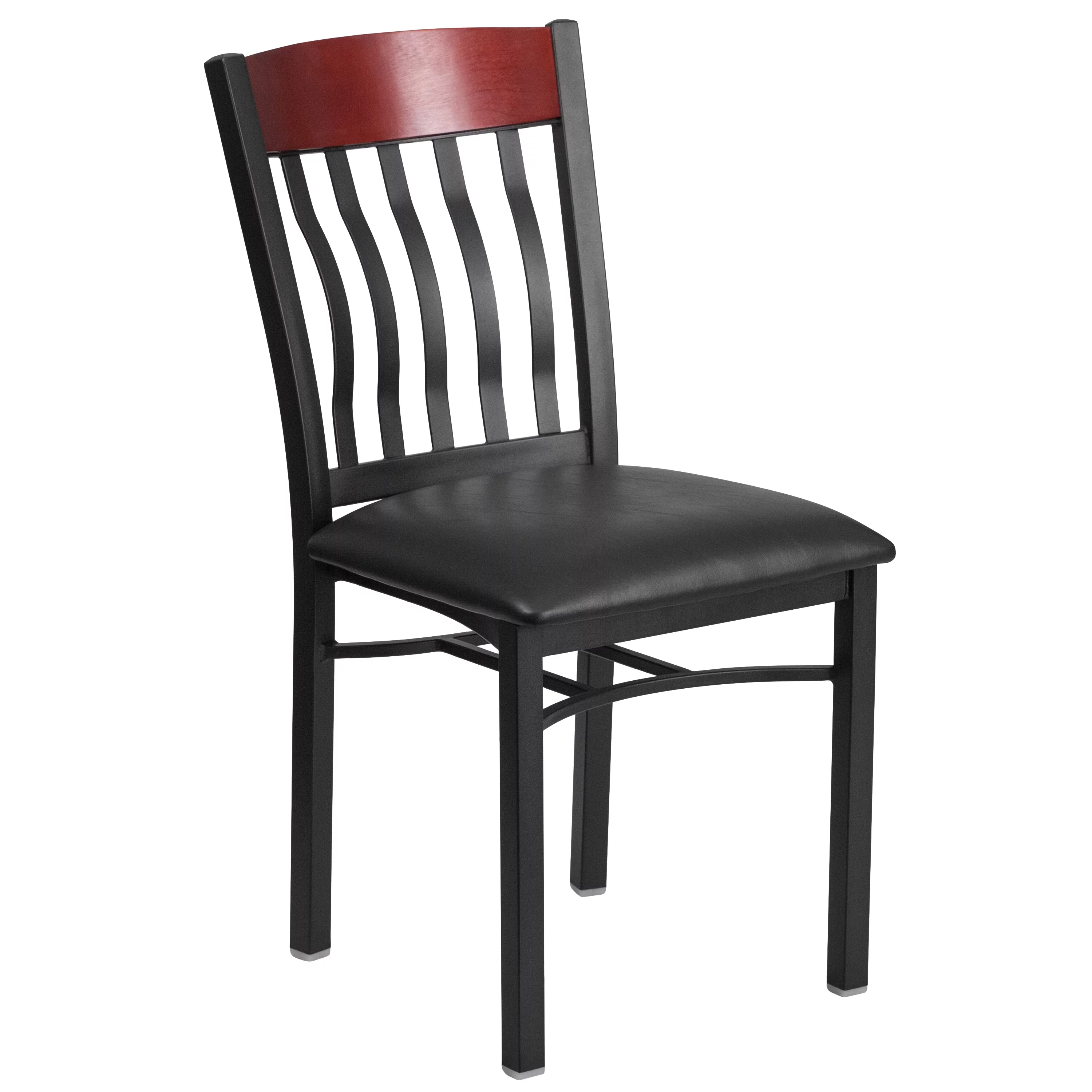 Emma + Oliver Vertical Back Black Metal/Mahogany Wood Dining Chair