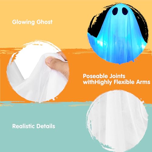JOYIN Halloween Hanging Light up Ghost with Spooky White LED Light, 47” Halloween Hanging Ghost Decoration for Front Yard Patio Lawn Garden Party Decor Indoor Outdoor