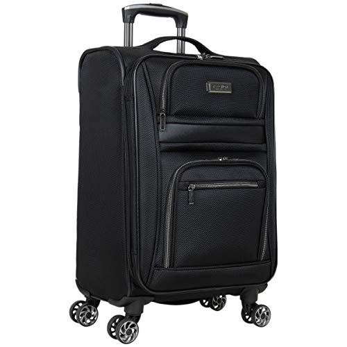 Kenneth Cole REACTION Rugged Roamer Lightweight Softside Expandable 8-Wheel Spinner Luggage, Black, 20-Inch Carry-On
