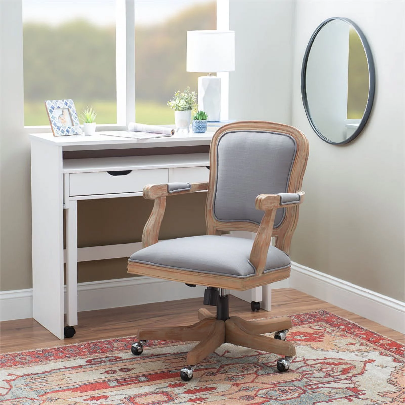 UrbanPro Farmhouse Wood Upholstered Office Chair Light Gray