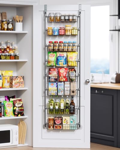 Delamu Over the Door Pantry Organizer, 6-Tier Pantry Organizers and Storage, Metal Cabinet Door Organizer, Hanging Spice Rack Shelves for Home & Kitchen, D5 x W18 x H50 inch, White